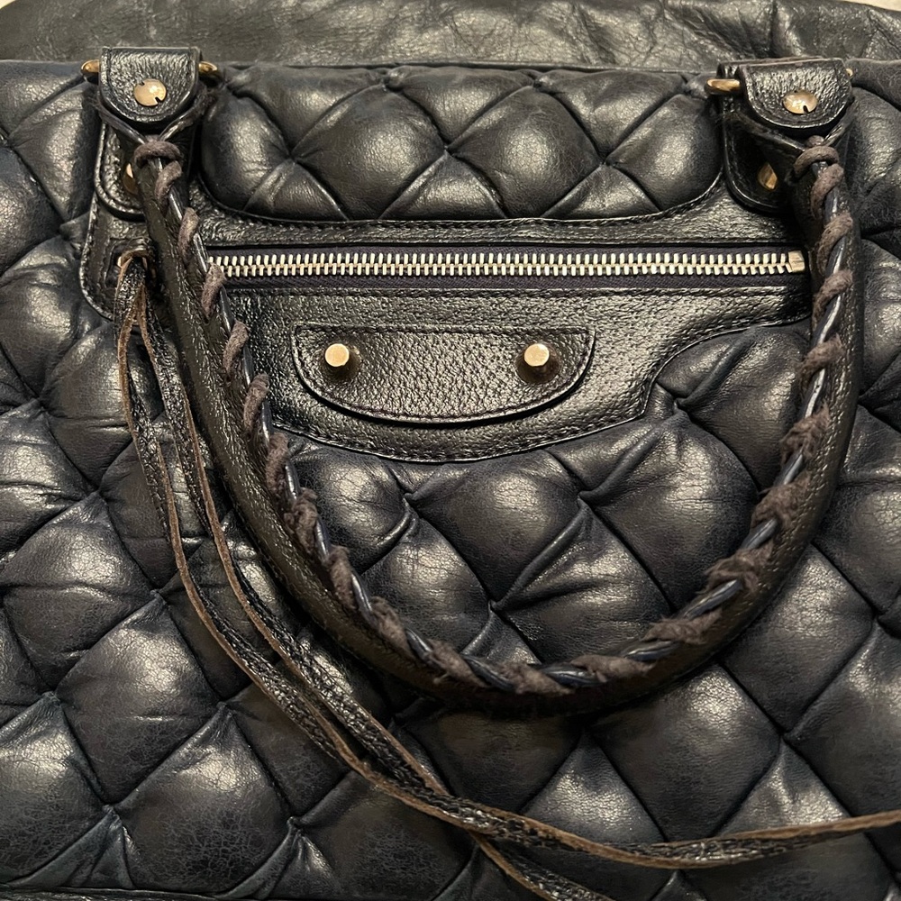 Balenciaga Black Quilted Leather Tote with Chain Detail